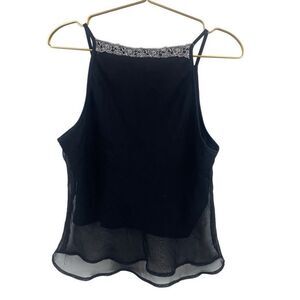 American‎ Vintage Y2K Black Lace Tank Top Anxiety Layered Square Neck Size L
